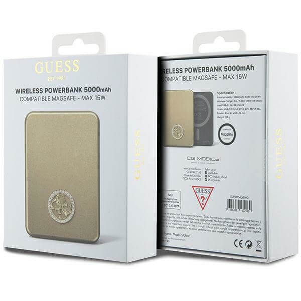 Guess PowerBank 15W - MagSafe 4G Strassed Metal Logo - 5000 mAh - Gold - GUPBM5AL4DMD