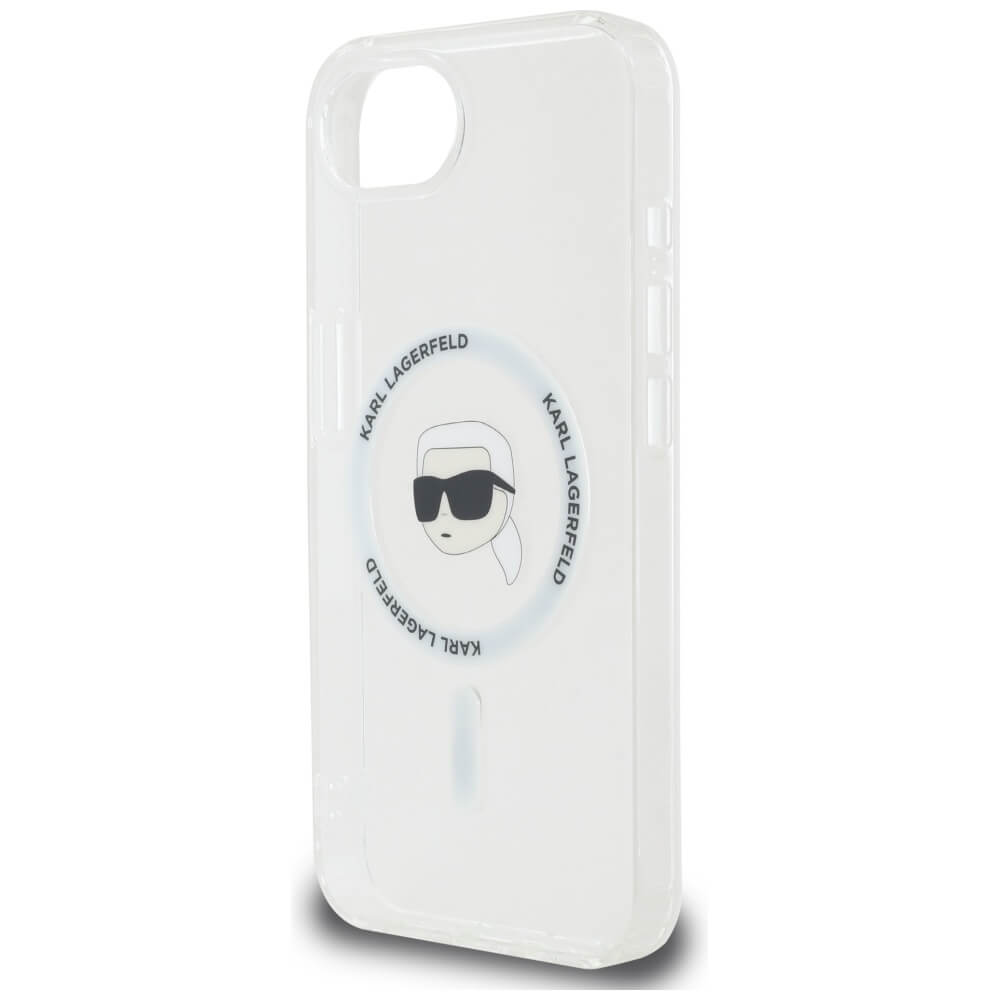 Karl Lagerfeld iPhone 16e - IML Metal Karl Head - MagSafe Σκληρή Θήκη με Πλαίσιο Σιλικόνης - White - KLHMPSE4HLSKIH