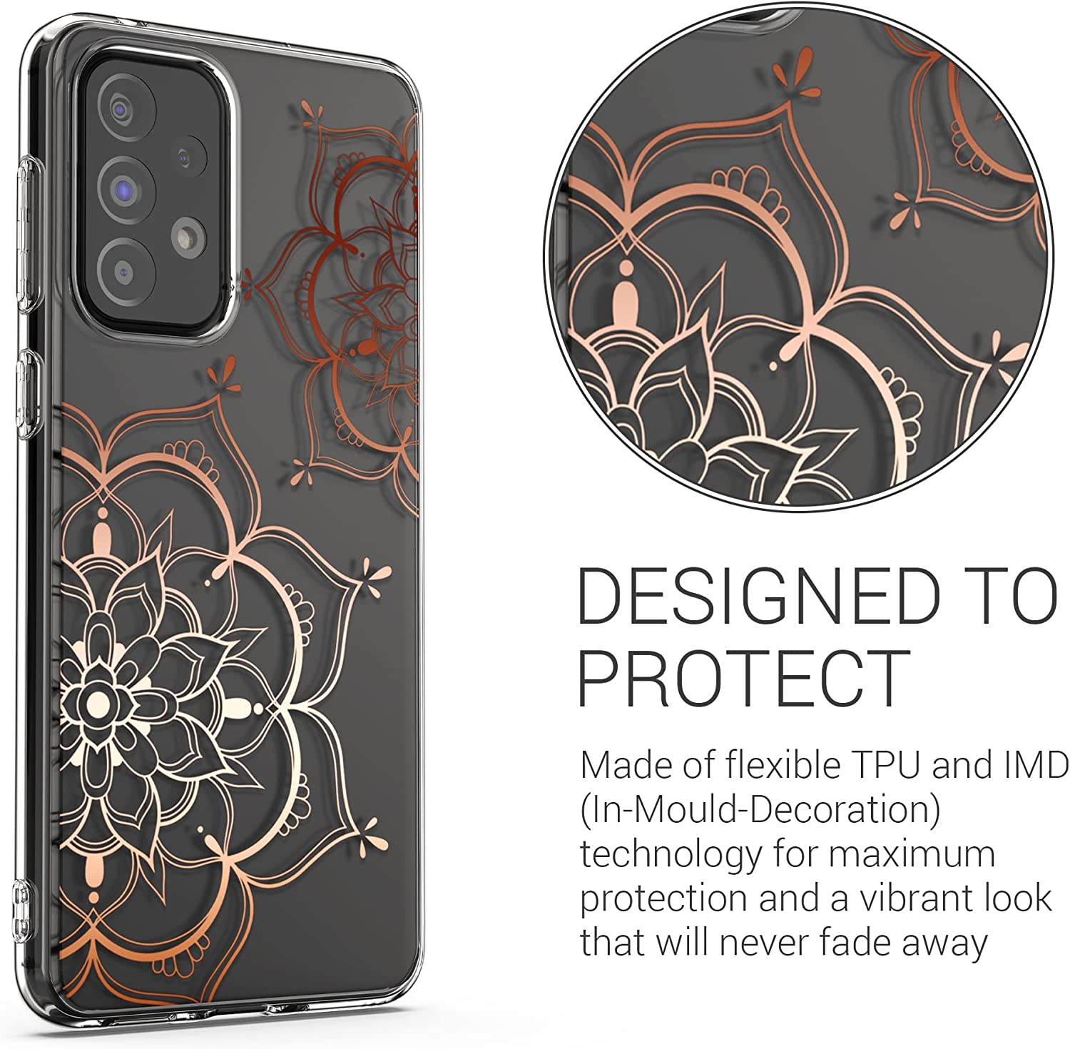 KW Samsung Galaxy A33 5G Θήκη Σιλικόνης TPU Design Flowers Twins - Rose Gold - Διάφανη - 58799.02