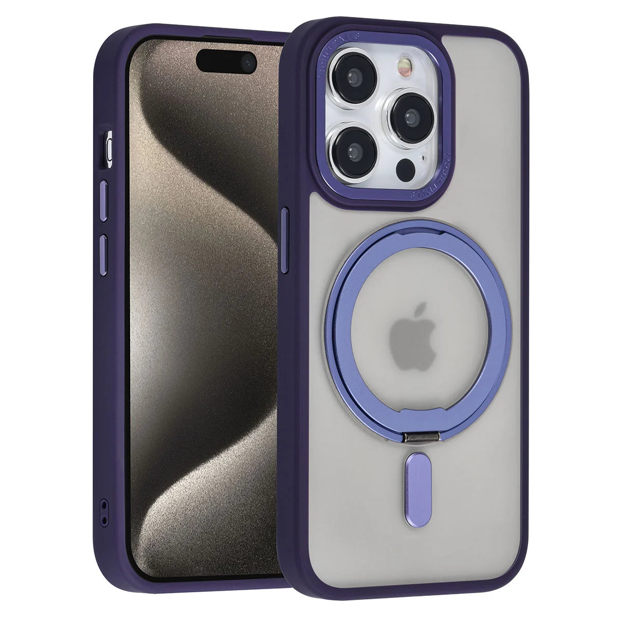 Tuniq iPhone 15 Pro - Σκληρή MagSafe Θήκη με Περιστρεφόμενο Δαχτυλίδι Συγκράτησης - Ημιδιαφανή / Μοβ