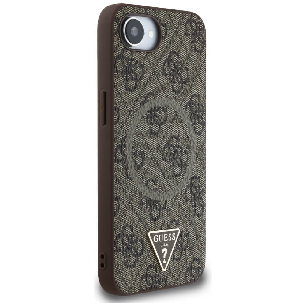 Guess iPhone 16e - 4G Ring Triangle Logo - MagSafe Θήκη με Επένδυση Συνθετικού Δέρματος - Brown - GUHMPSE4P4TDPW