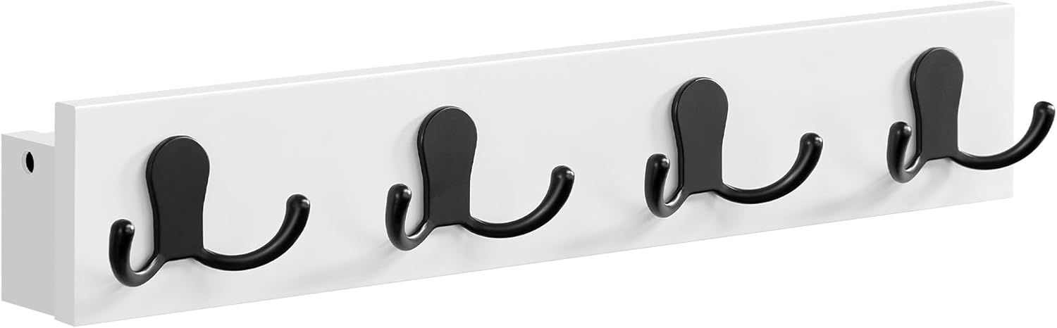 Songmics Επιτοίχια Ξύλινη Κρεμάστρα από Μπαμπού με 4 Μεταλλικούς Γάντζους και Ράφι - Cloud White - LCR006W01