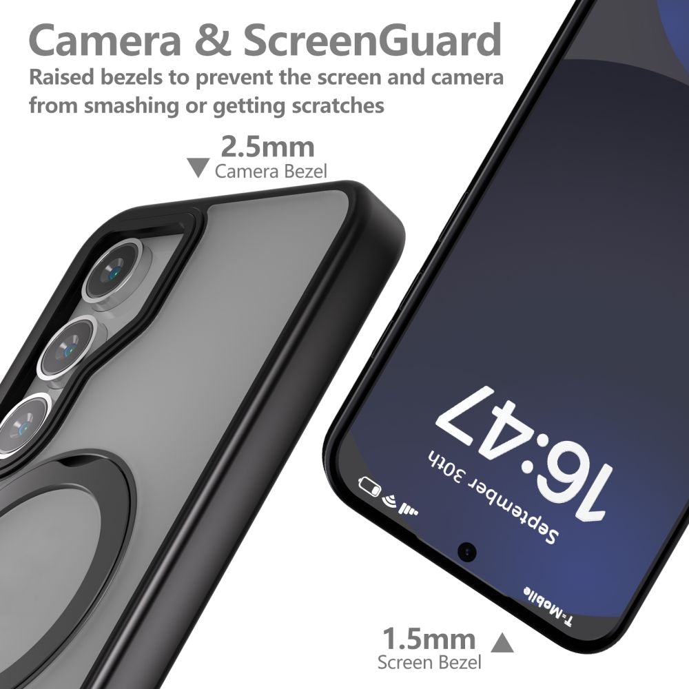 Tech-Protect Samsung Galaxy S24 FE MagRing - Σκληρή MagSafe Θήκη με Περιστρεφόμενο Δαχτυλίδι Συγκράτησης / Stand - Matte Black / Ημιδιάφανη