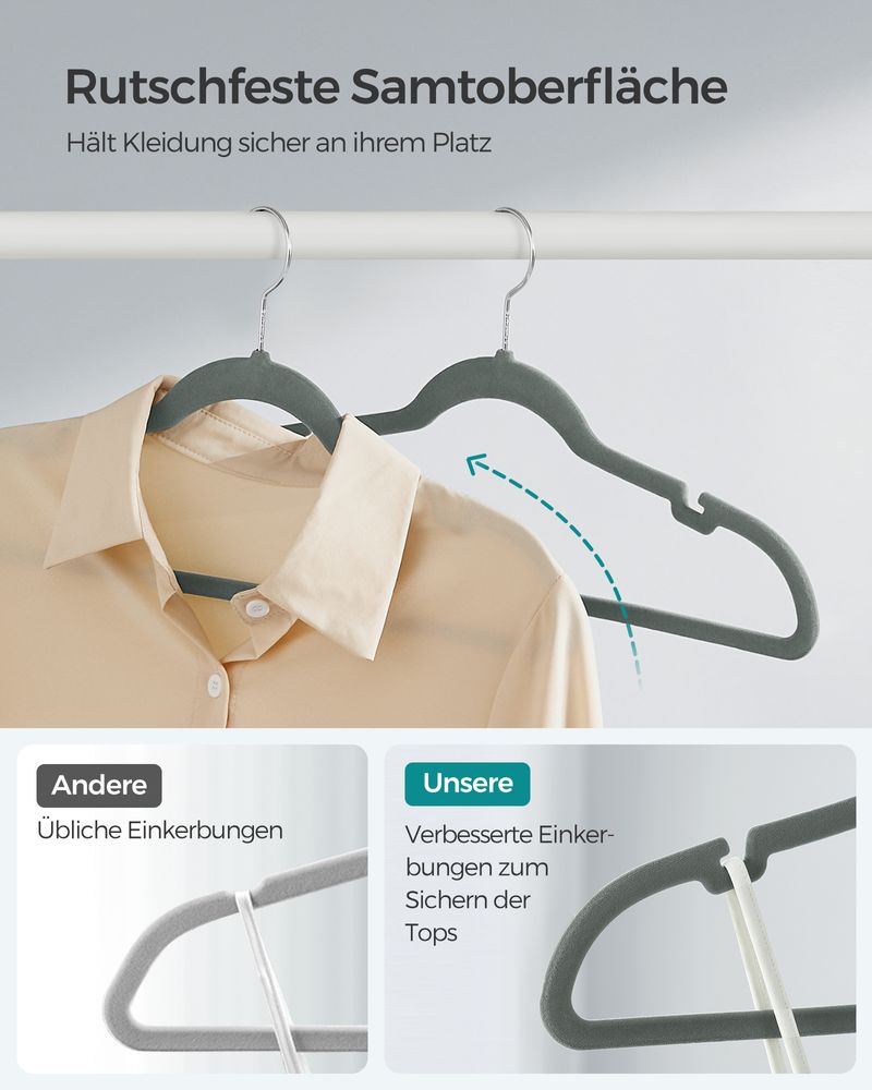 Songmics Σετ με 50 Βελούδινες Κρεμάστρες Ρούχων - Grey - CRF029G05