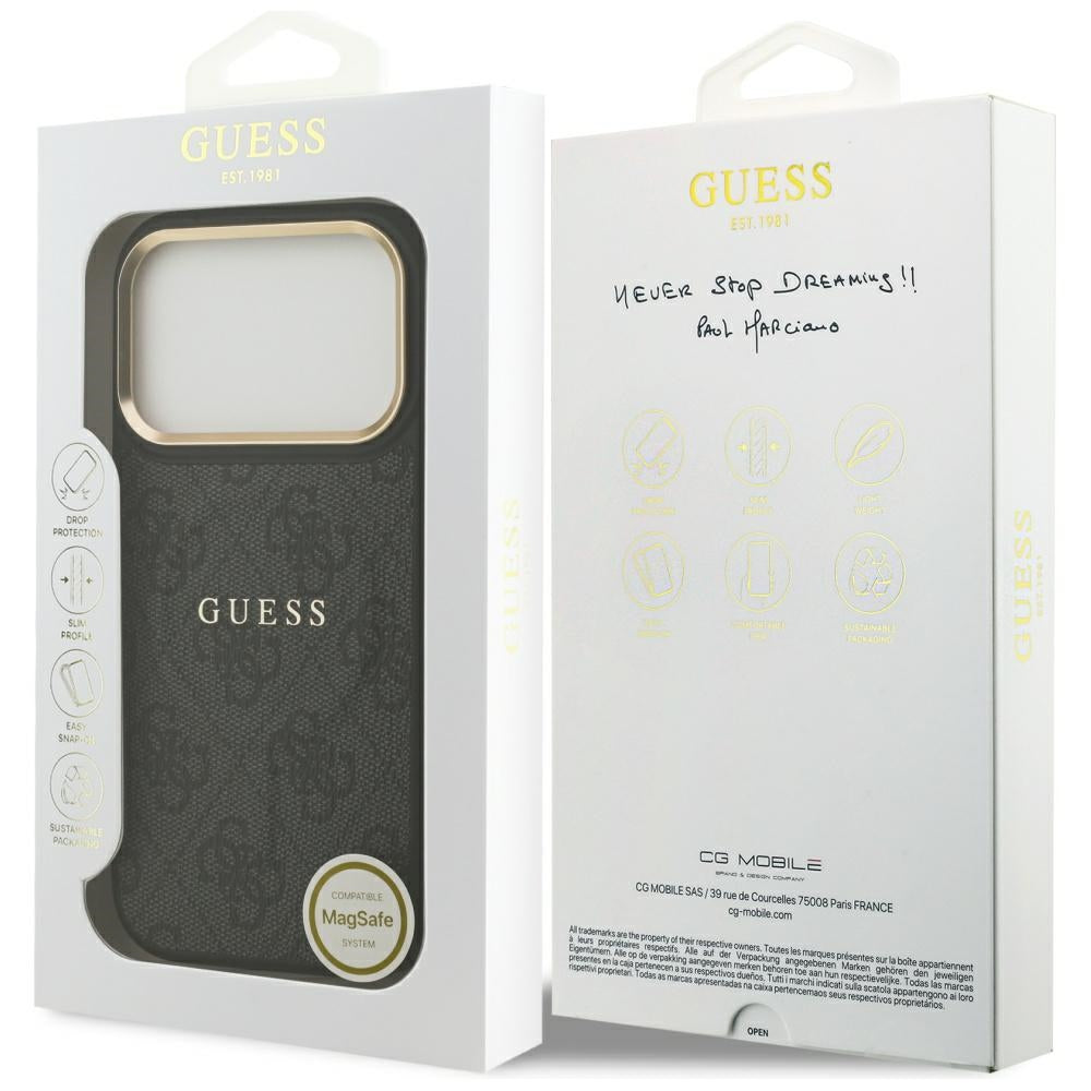 Guess iPhone 17 Pro - 4G PU Classic Logo MagSafe - Σκληρή Θήκη με Πλαίσιο Σιλικόνης και Επένδυση Οικολογικού Δέρματος - Black - GUHMP17LP4MSEGCK