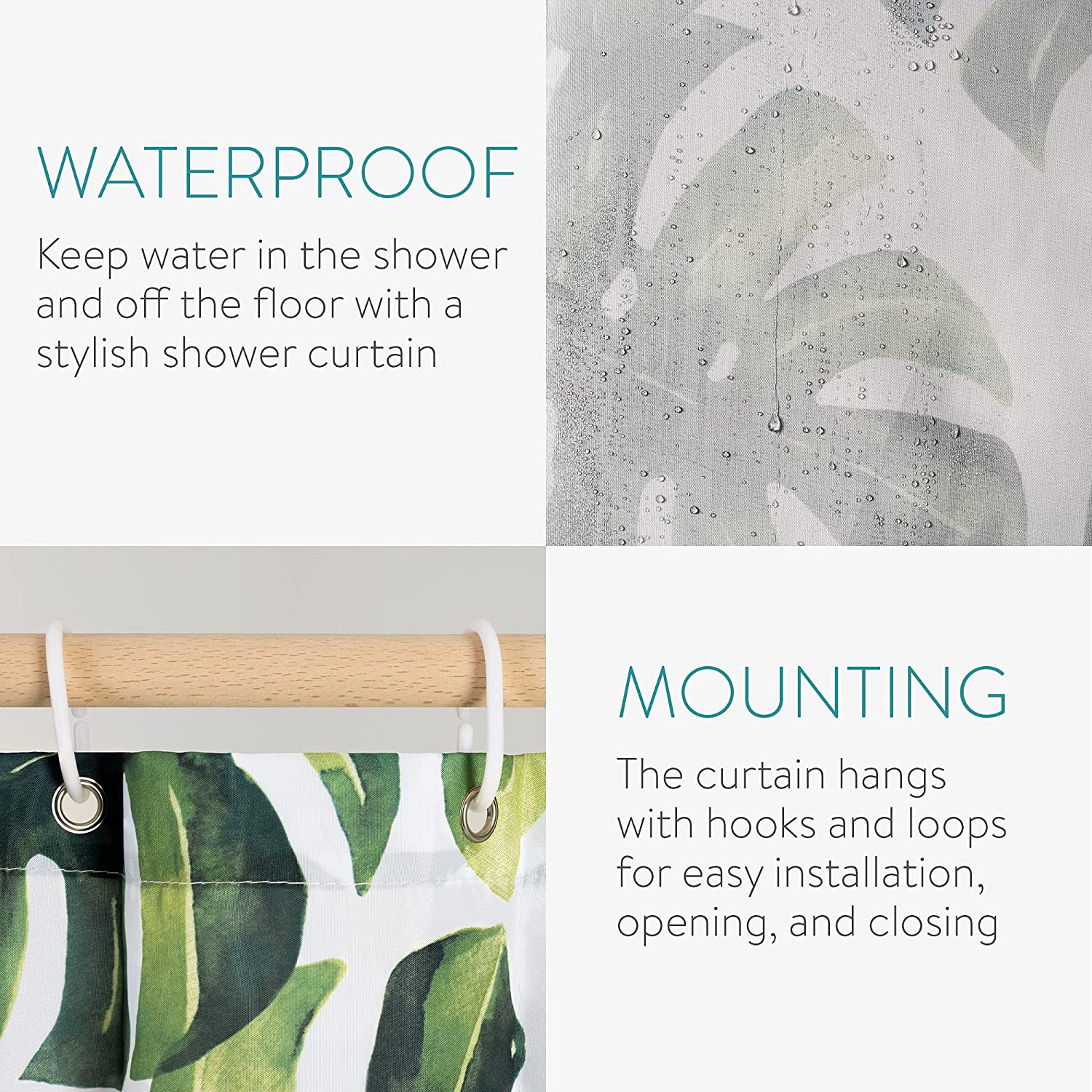 Navaris Κουρτίνα Μπάνιου - Design Monstera - Green / White - 54265.01