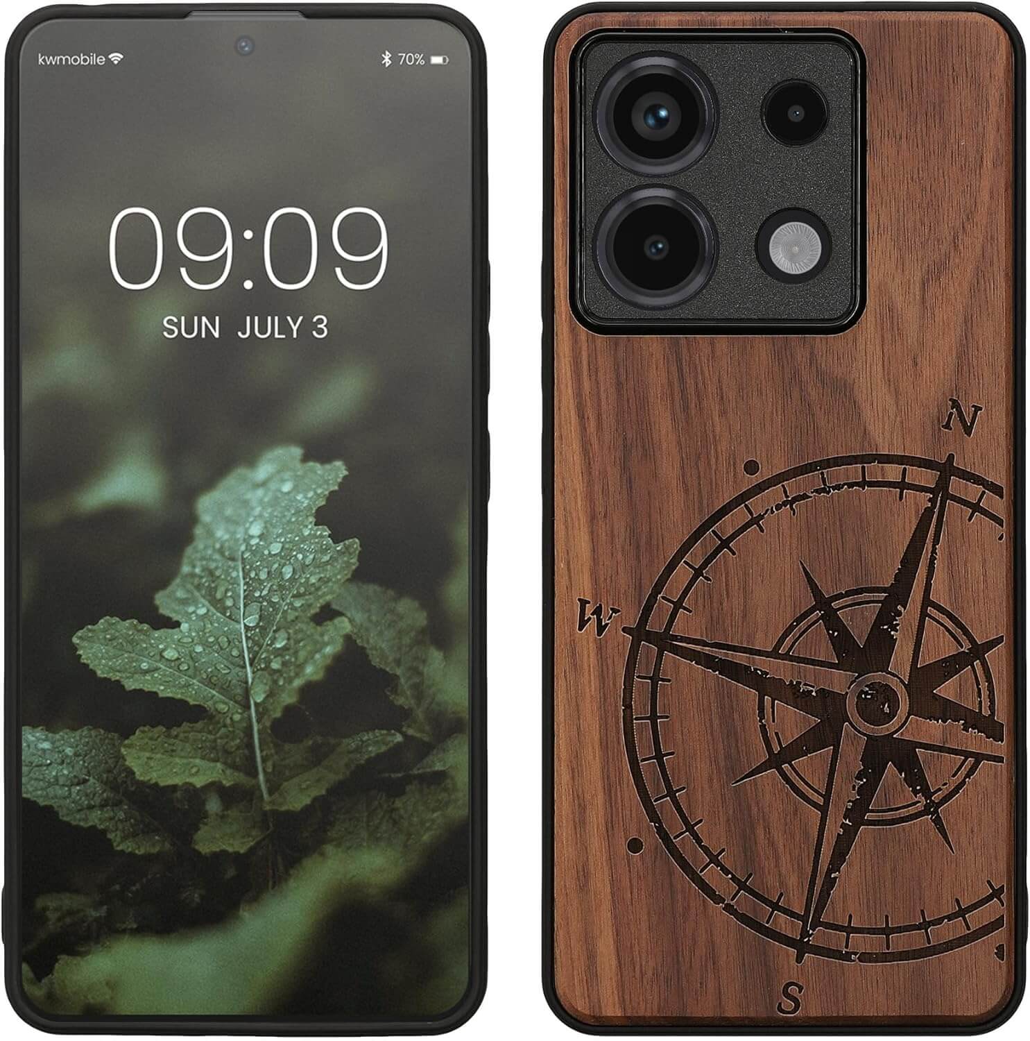 KW Xiaomi Redmi Note 13 Pro 5G / Poco X6 5G Θήκη από Φυσικό Ξύλο - Design Compass Vintage - Dark Brown