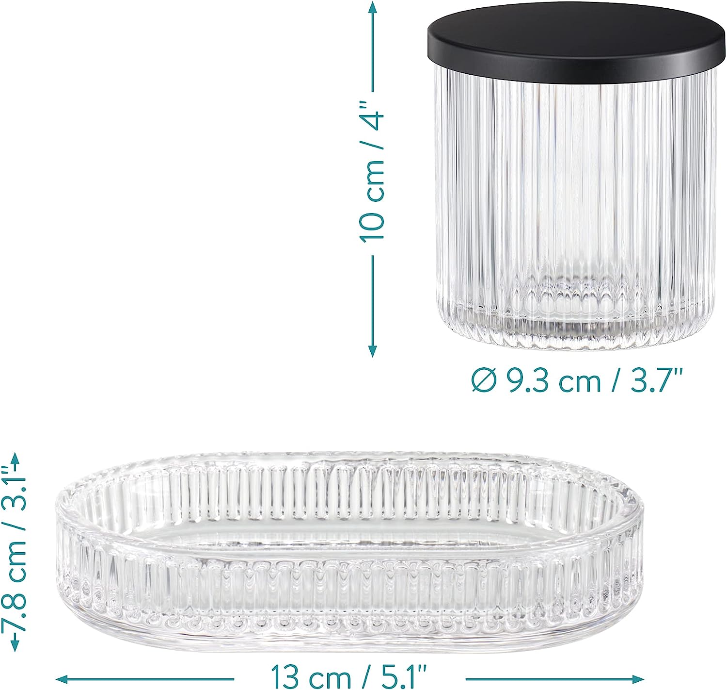 Navaris Γυάλινο Σετ 4 Τεμαχίων Αξεσουάρ Μπάνιου - Διάφανο / Metallic Black - 60589.01