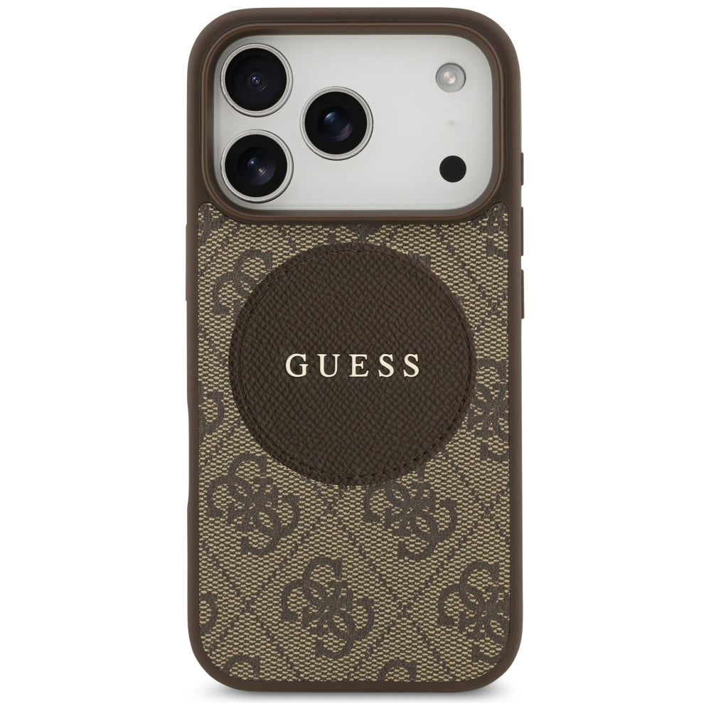 Guess iPhone 17 Pro - 4G Circle Classic Logo MagSafe - Θήκη με Επένδυση Συνθετικού Δέρματος - Brown - GUHMP17LP4PGRSGW