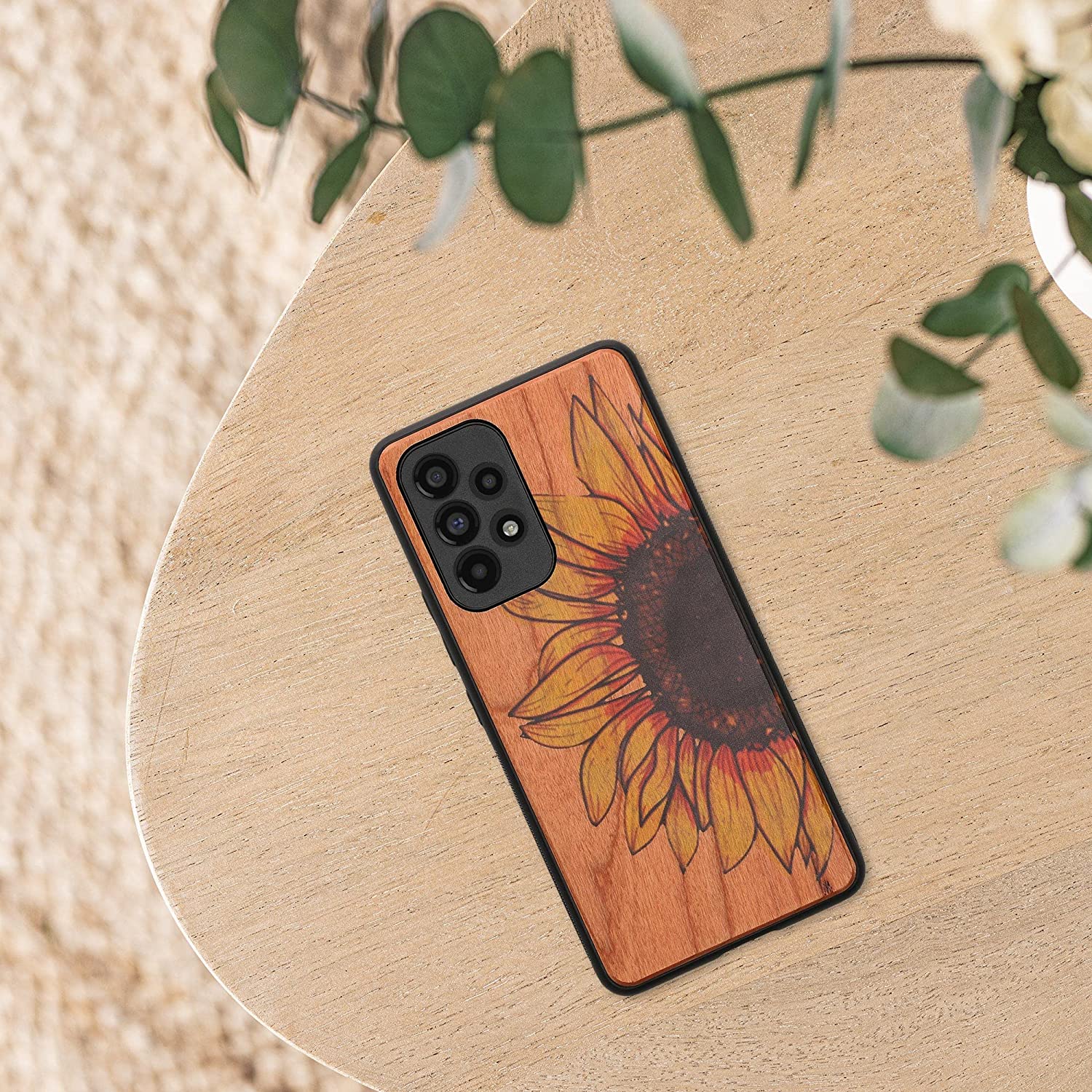 KW Samsung Galaxy A53 5G Θήκη από Φυσικό Ξύλο - Design Wood Sunflower - Yellow / Dark Brown / Light Brown - 58317.11