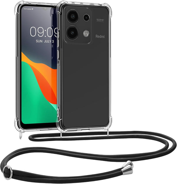 KW Xiaomi Redmi Note 13 4G Θήκη Σιλικόνης TPU με Λουράκι - Διάφανη / Black