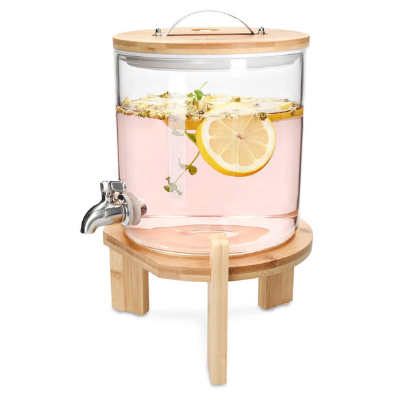 Navaris Glass Beverage Drink Dispenser Γυάλινος Διανεμητής Ποτού με Ξύλινη Βάση - 5L - Clear - 46785.02 - likebrands.gr