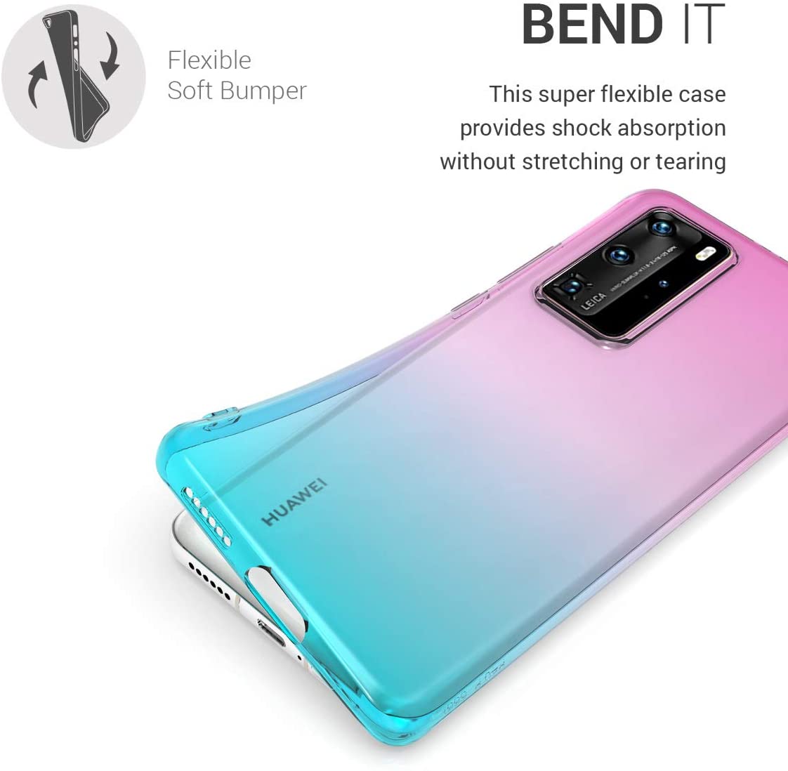 KW Huawei P40 Pro Θήκη Σιλικόνης TPU Design Two Colors - Dark Pink / Blue - Διάφανη - 51601.02
