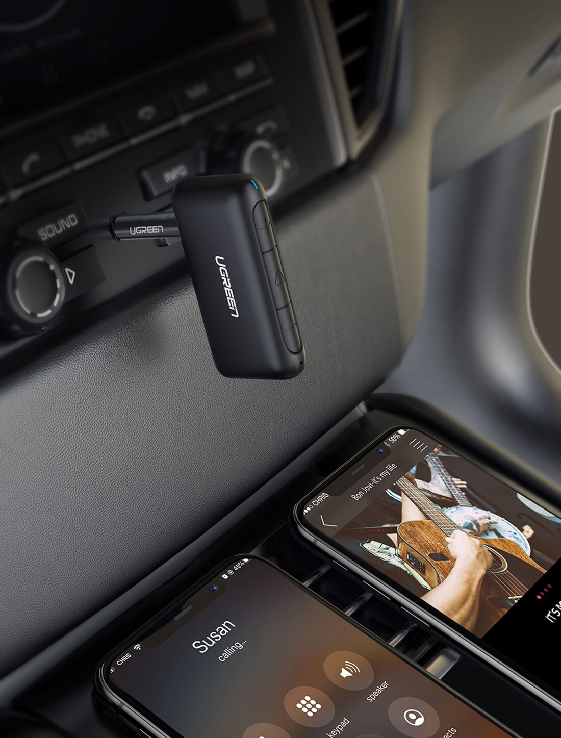 Ugreen CM276 Audio Transmitter AUX Bluetooth 5.0 Car Receiver για Αναπαραγωγή Μουσικής / Κλήσεις στο Αυτοκίνητο - Black