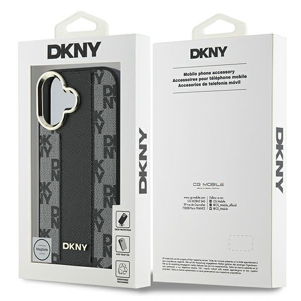 DKNY iPhone 16 Plus - Checkered Pattern - MagSafe Σκληρή Θήκη με Επένδυση Συνθετικού Δέρματος - Black
