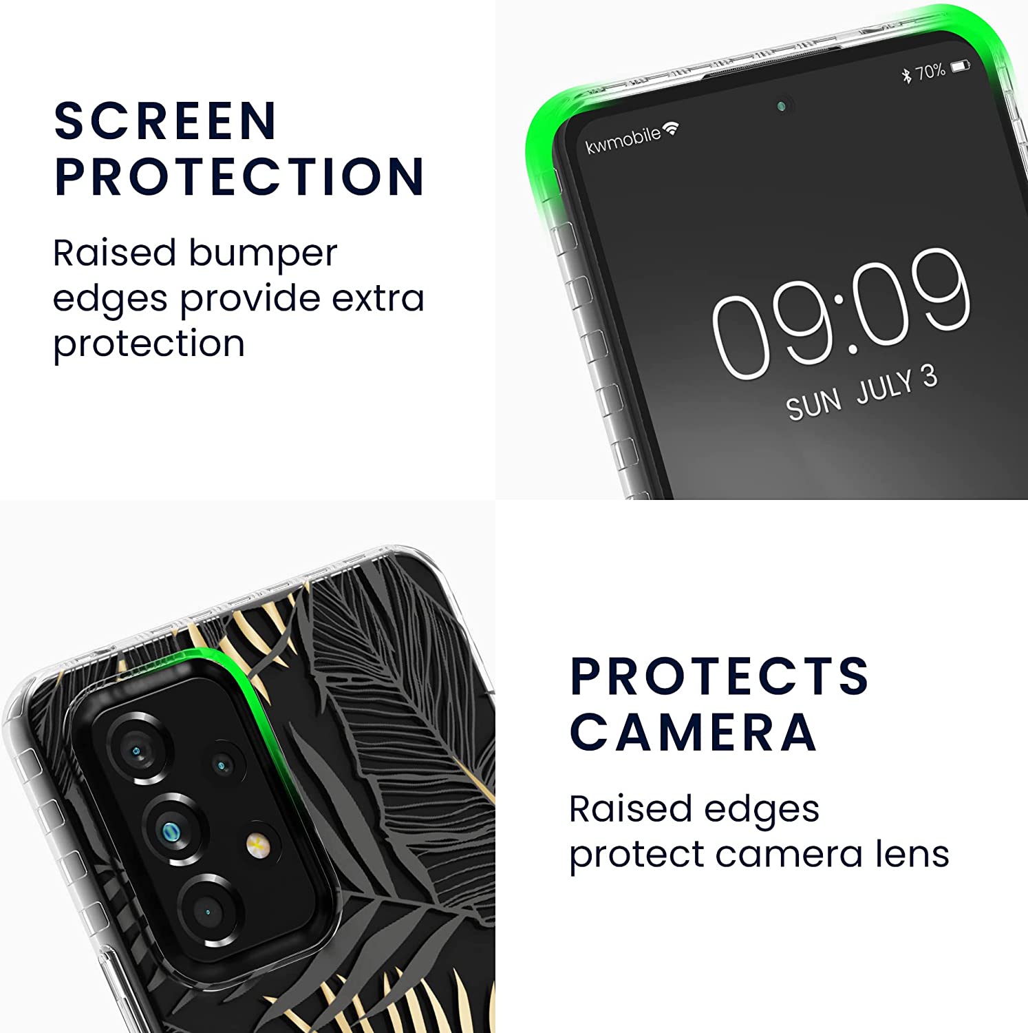 KW Samsung Galaxy A53 5G Σκληρή Θήκη με Πλαίσιο Σιλικόνης - Design Palm Leaves - Διάφανη / Gold / Grey - 58368.01