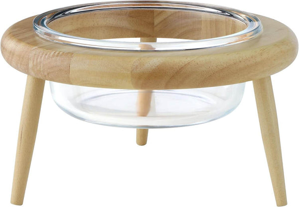 Navaris Ανυψωμένο Γυάλινο Μπολ Φαγητού με Ξύλινη Βάση για Κατοικίδια - 600 ml - Διάφανο / Wood