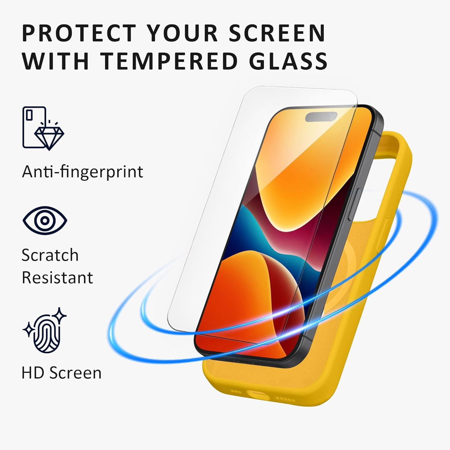 Kalibri iPhone 15 Pro Θήκη Σιλικόνης με MagSafe και 2 Αντιχαρακτικά Γυαλιά Οθόνης - Bright Yellow