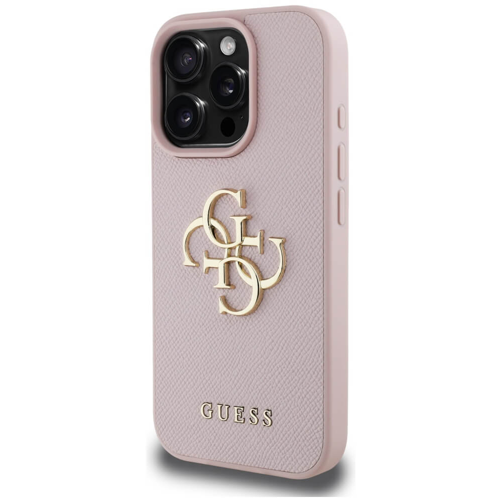 Guess iPhone 16 Pro - Grained Big 4G Logo Small Classic Logo - Σκληρή Θήκη με Επένδυση από Οικολογικό Δέρμα - Pink - GUHCP16LPGT4MBP