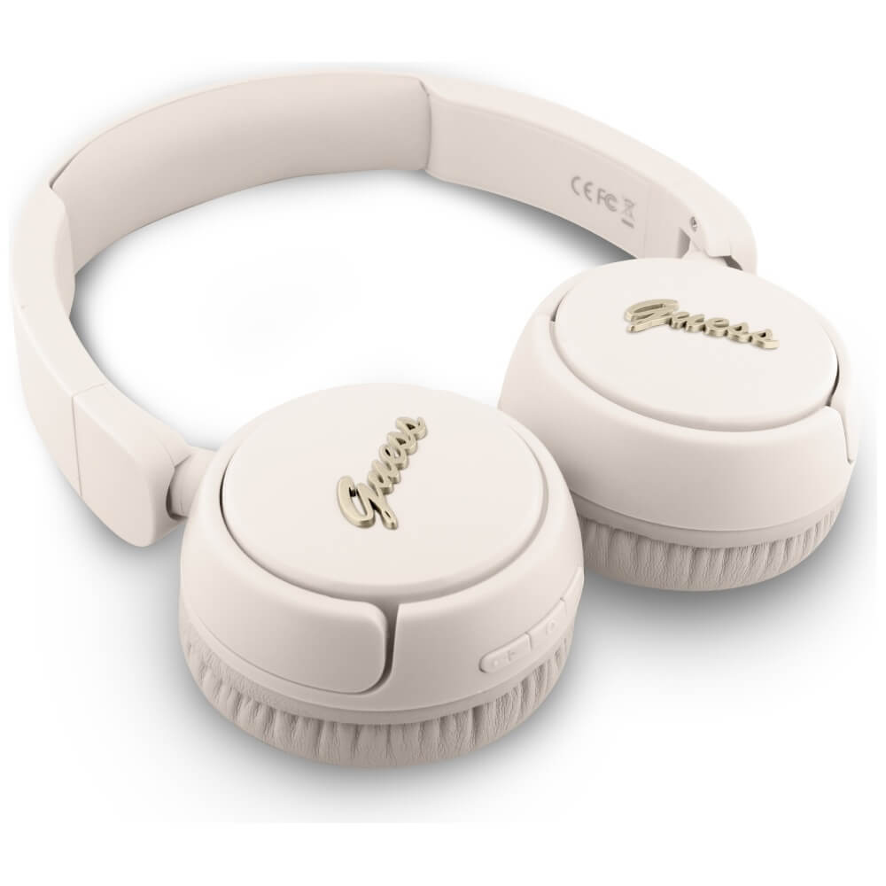 Guess Over-Ear Metal Logo Script - Ασύρματα Bluetooth Ακουστικά - Beige