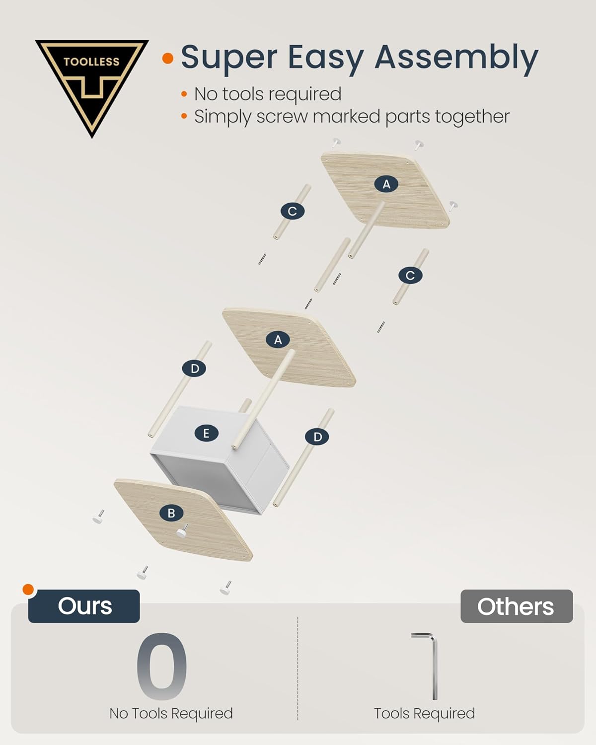 Songmics Βοηθητικό Τραπέζι με Υφασμάτινο Καλάθι - Natural Beige - LET286N01