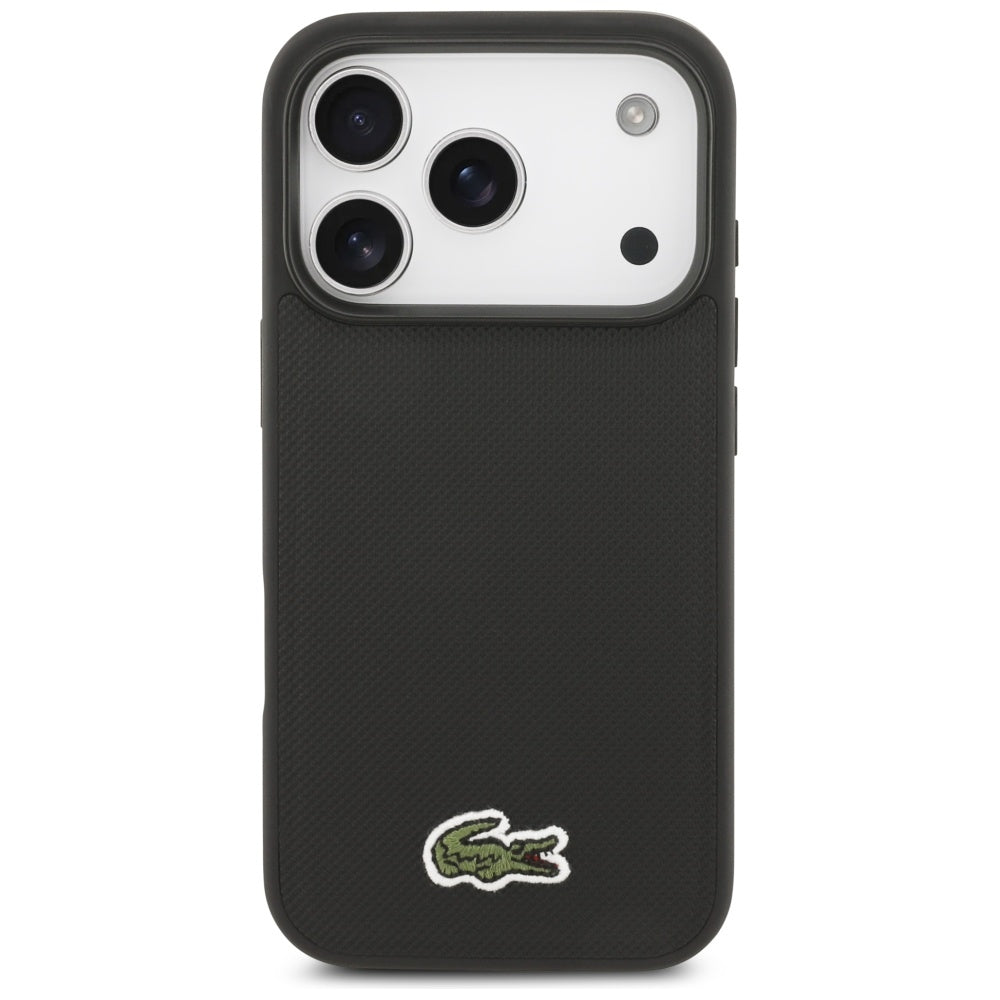 Lacoste iPhone 17 Pro - Iconic Petit Pique Woven Logo MagSafe - Σκληρή Θήκη με Πλαίσιο Σιλικόνης - Black