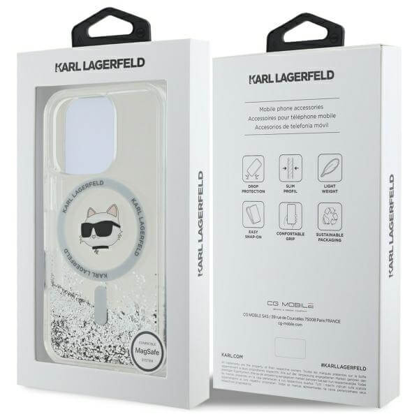 Karl Lagerfeld iPhone 16 Pro Max - Liquid Glitter Choupette Head - MagSafe Σκληρή Θήκη με Πλαίσιο Σιλικόνης - Διάφανη - KLHMP16XLGCHSGH