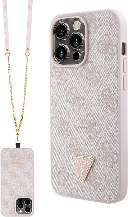 Guess iPhone 15 Pro Max - Crossbody 4G Metal Logo Θήκη με Επένδυση Συνθετικού Δέρματος και Λουράκι - Pink - GUHCP15XP4TDSCPP