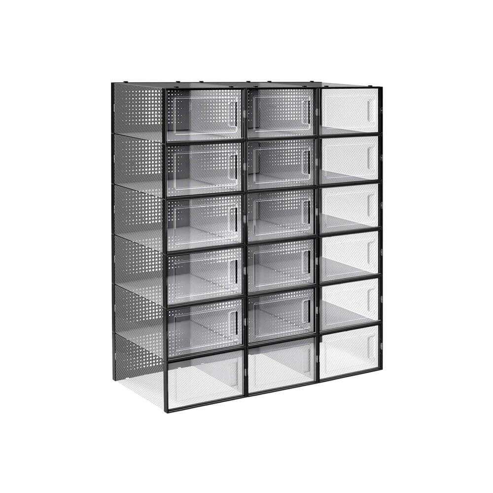 Songmics Σετ με 18 Κουτιά Αποθήκευσης Υποδημάτων - Black / Διάφανα - LSP18SBKV1