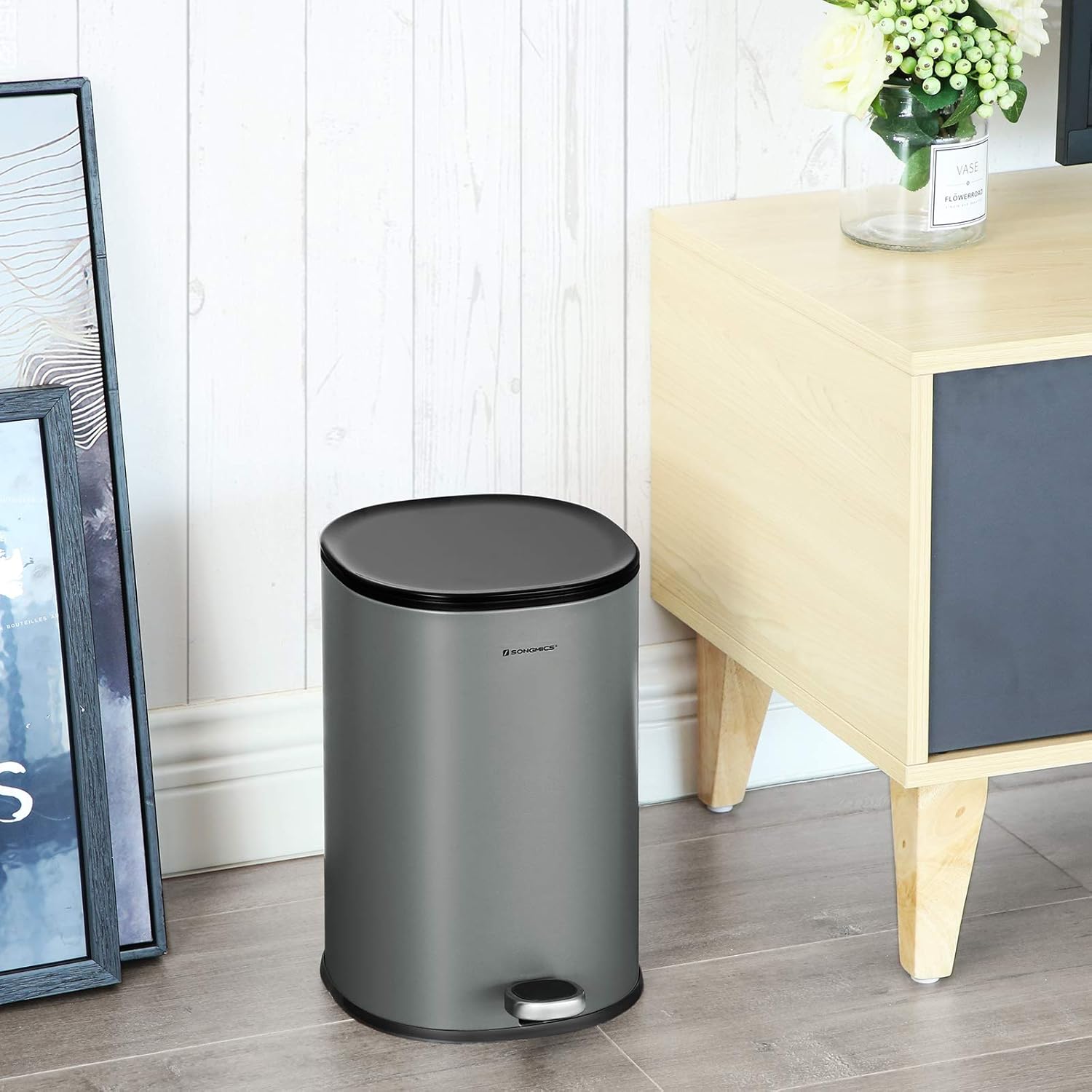 Songmics Κάδος Απορριμμάτων για το Μπάνιο - 5L - Grey / Black - LTB14GS