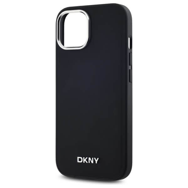 DKNY iPhone 15 - Plain Logo MagSafe Σκληρή Θήκη με Επένδυση Συνθετικού Δέρματος - Black