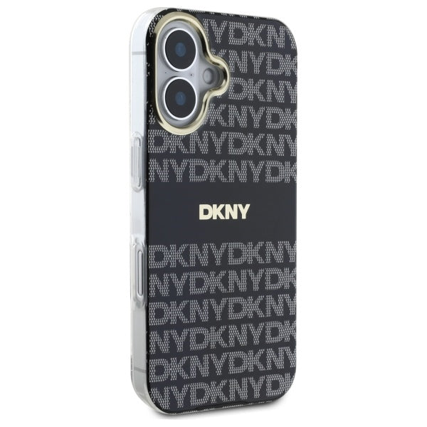 DKNY iPhone 16 - Repeat Texture Pattern With Stripe - MagSafe Σκληρή Θήκη με Πλαίσιο Σιλικόνης - Black