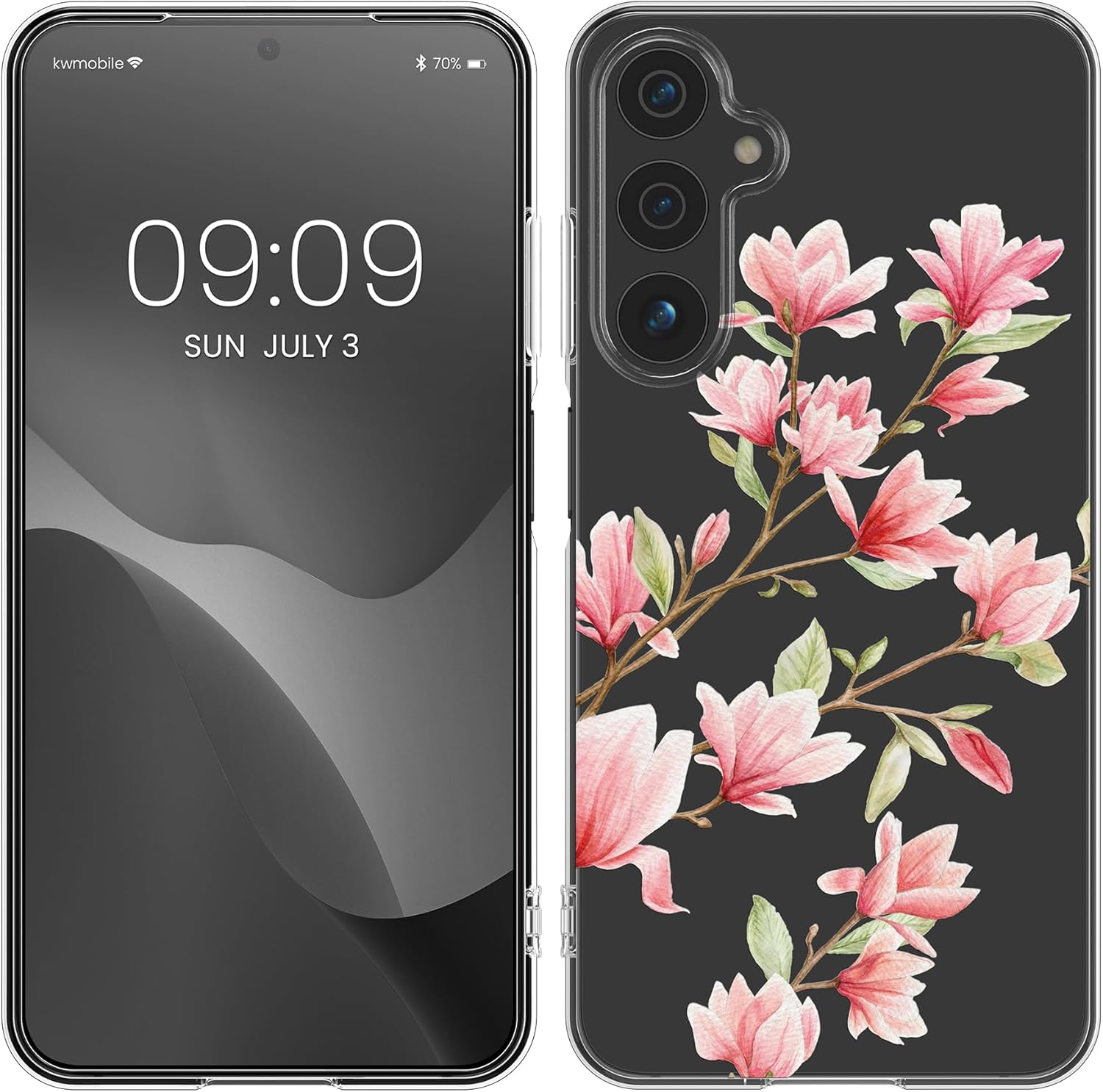 KW Samsung Galaxy A15 4G / A15 5G Λεπτή Θήκη Σιλικόνης TPU - Design Magnolias - Pink / White / Διάφανη