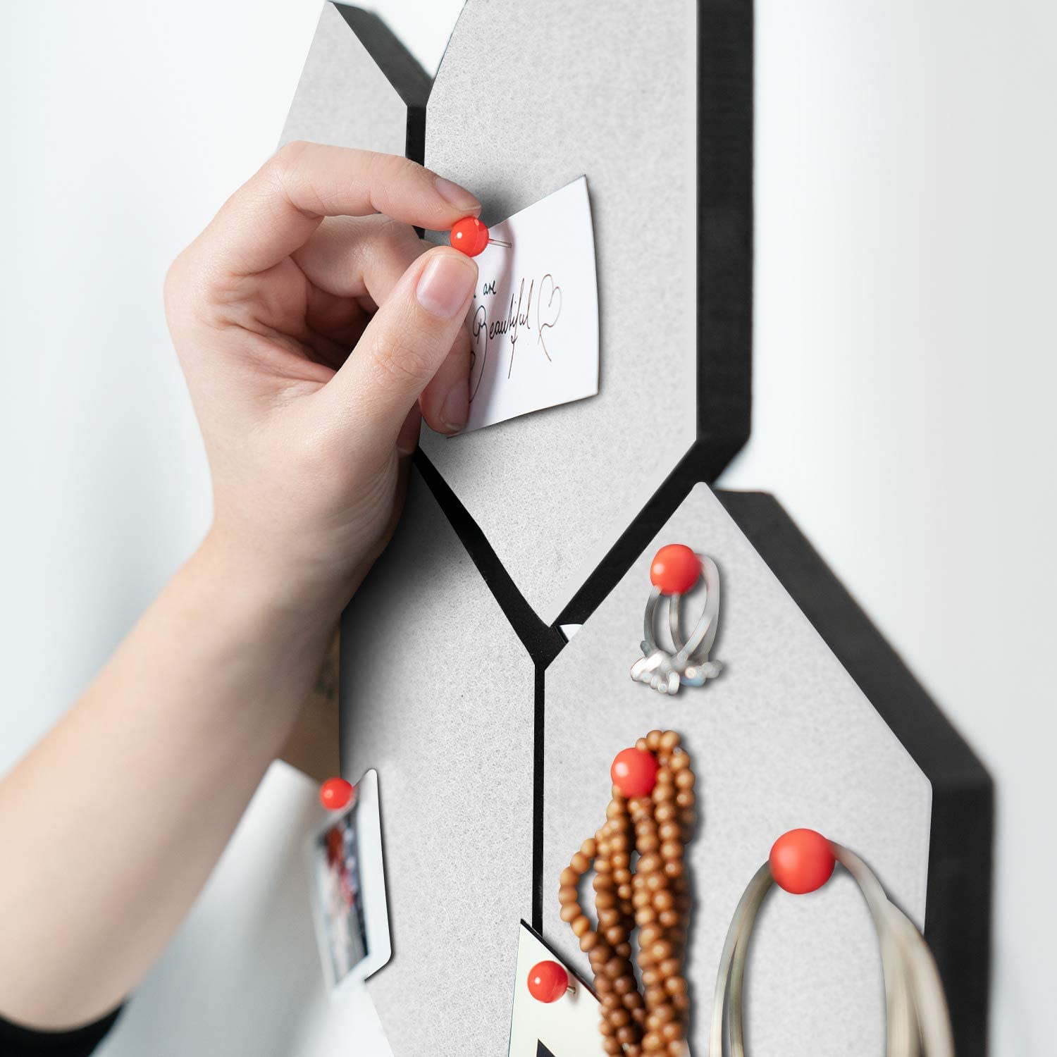 Navaris Hexagon Felt Memo Boards - Σετ με 6 Πλαίσια Ανακοινώσεων και Πινέζες - White - 46230.05