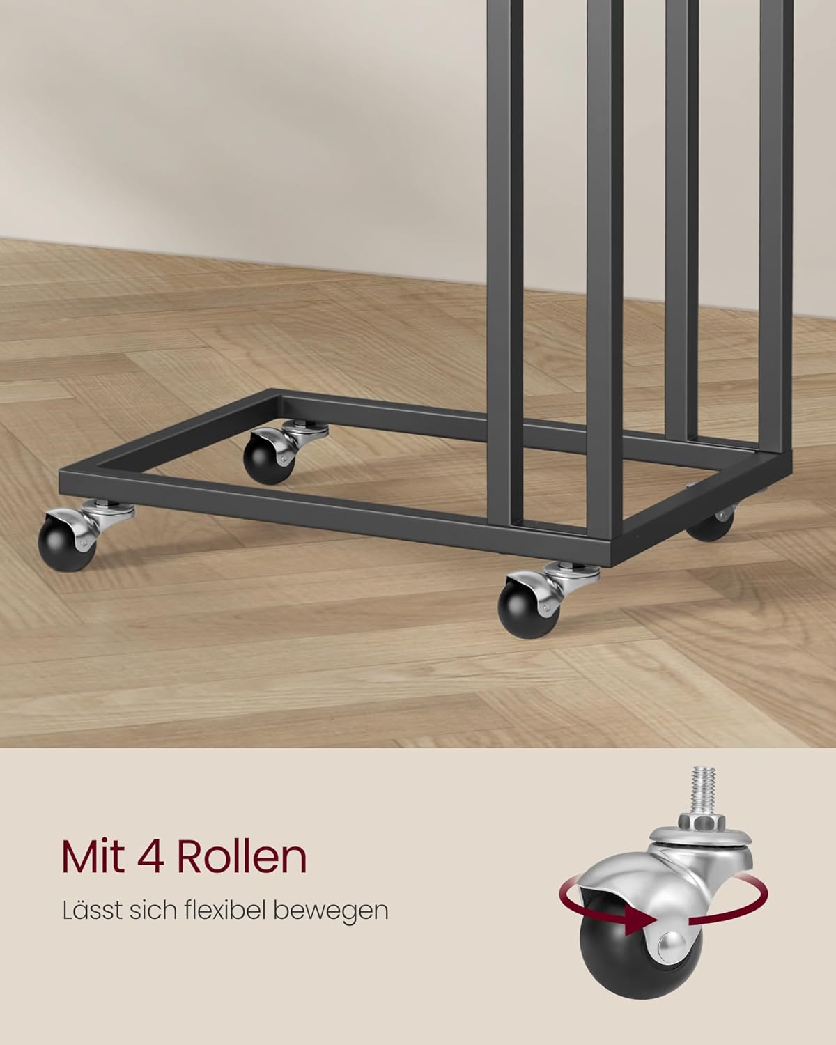 Vasagle Βοηθητικό Τραπέζι με Ροδάκια, Ξύλινη Επιφάνεια και Μεταλλική Βάση - Ebony Black - LNT050B56