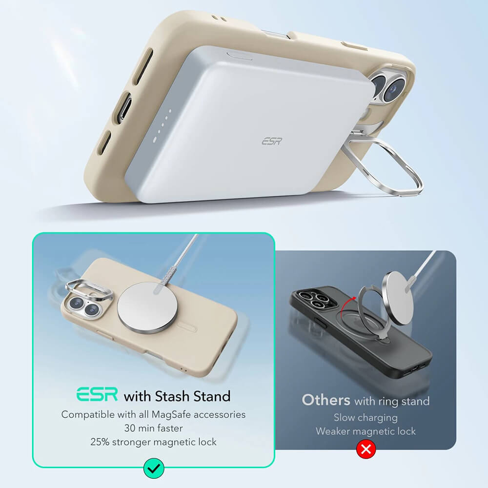 ESR iPhone 16 Plus Cloud Soft HaloLock Kickstand MagSafe Σκληρή Θήκη με Πλαίσιο Σιλικόνης - Light Tan