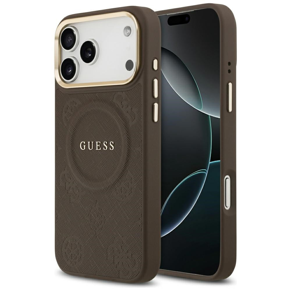 Guess iPhone 17 Pro Max - Peony Hot Stamp MagSafe - Σκληρή Θήκη με Επένδυση Συνθετικού Δέρματος - Brown - GUHMP17XPSAMSECW