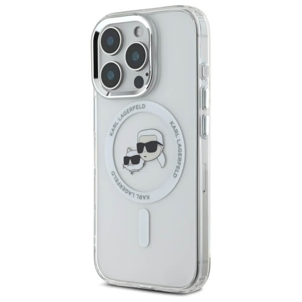 Karl Lagerfeld iPhone 16 Pro Max - IML Metal Karl and Choupette Head - Σκληρή Θήκη με Πλαίσιο Σιλικόνης και MagSafe - White - KLHMP16XHLSKCH