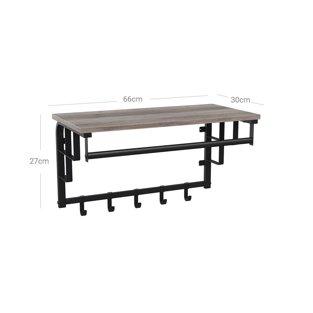 Vasagle Επιτοίχια Κρεμάστρα με Ράβδο και με 5 Αφαιρούμενους Γάντζους - 66 x 30 x 27 cm - Greige / Black - LCR012B02