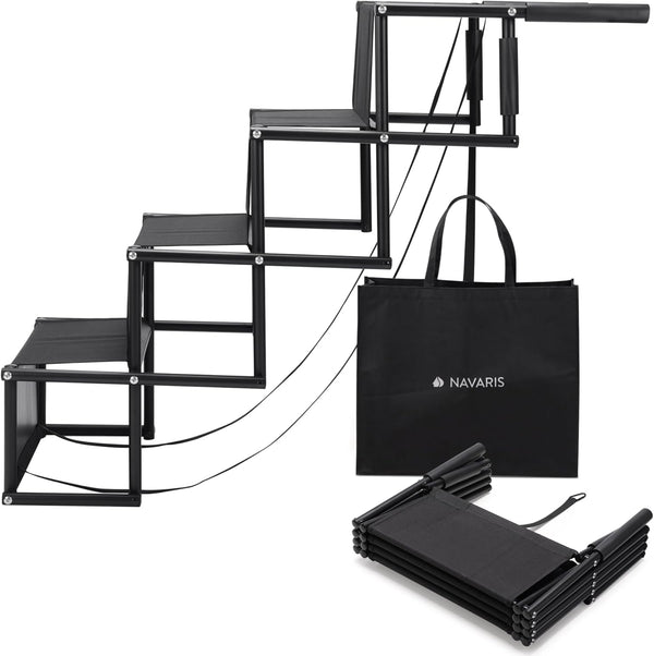 Navaris Πτυσσόμενα Σκαλοπάτια Αυτοκινήτου για Σκύλους με Τσάντα Μεταφοράς - Black