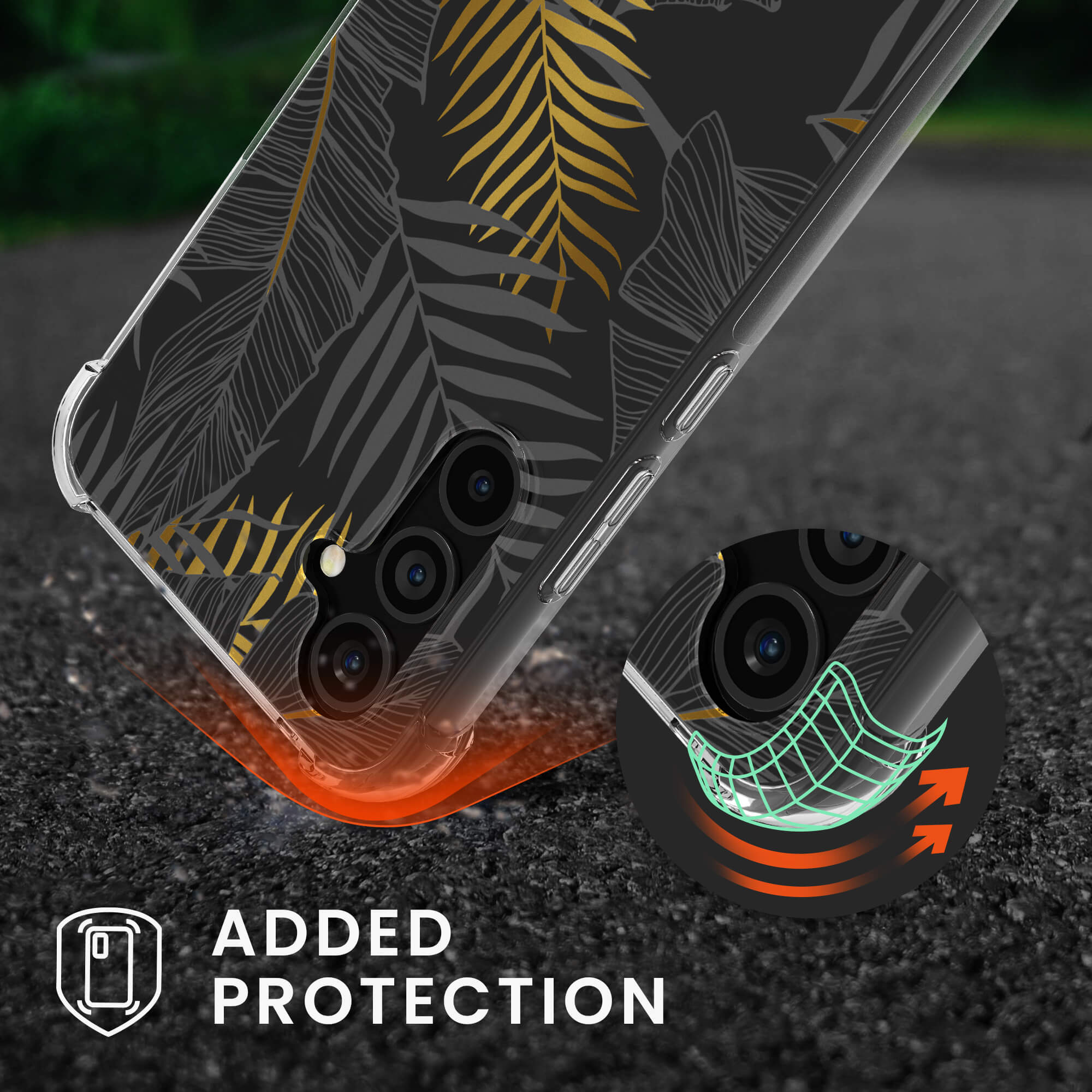 KW Samsung Galaxy A54 5G Θήκη Σιλικόνης TPU με Λουράκι Design Palm Leaves - Διάφανη / Yellow / Grey - 61334.03