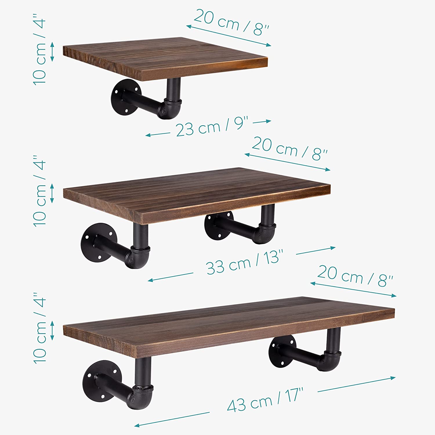 Navaris Σετ 3 Ράφια Διαφορετικού Μεγέθους με Βάση - Dark Brown - 50683.2.18