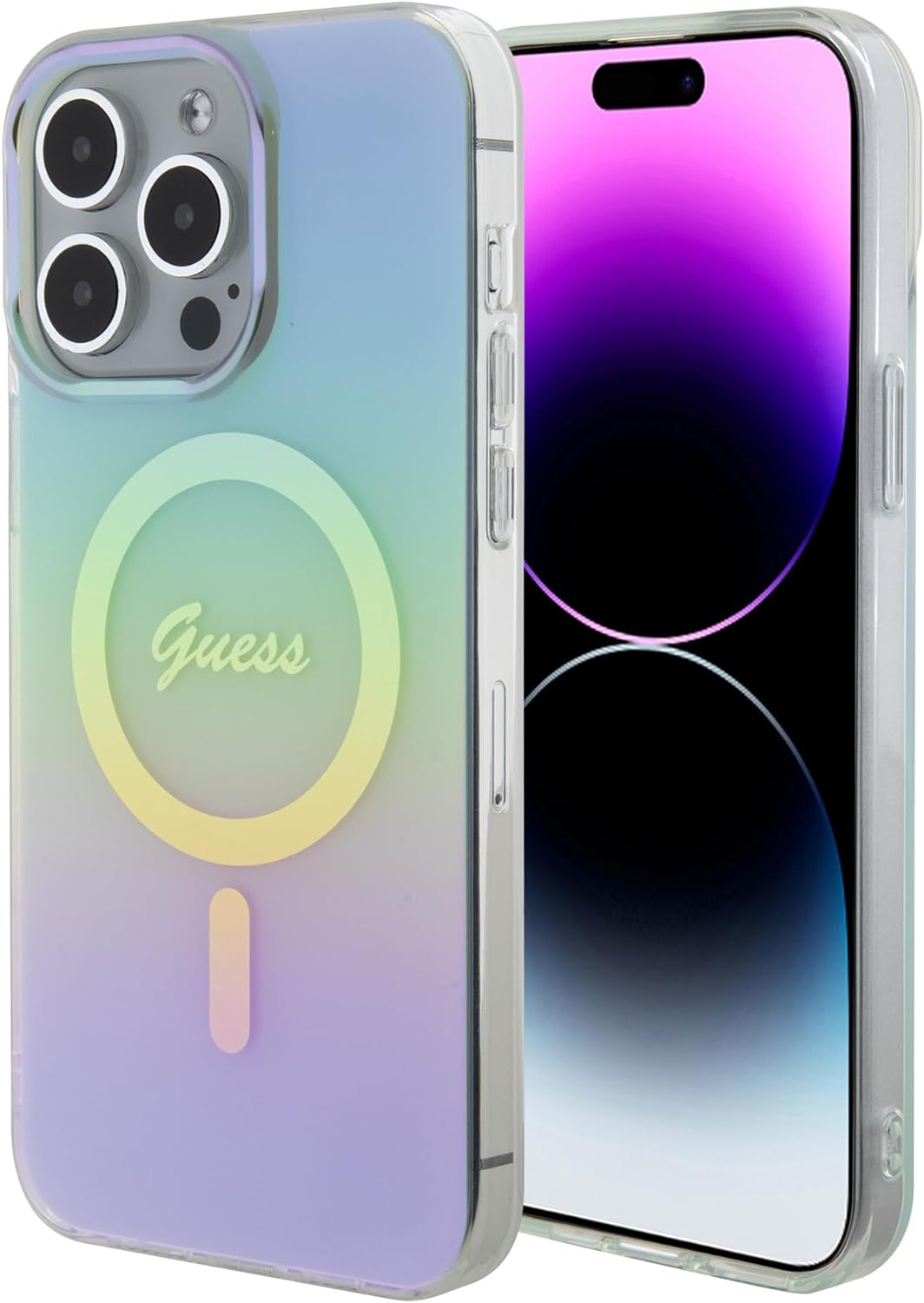Guess iPhone 15 Pro IML Iridescent MagSafe Σκληρή Θήκη με Πλαίσιο Σιλικόνης και MagSafe - Turquoise - GUHMP15LHITSP