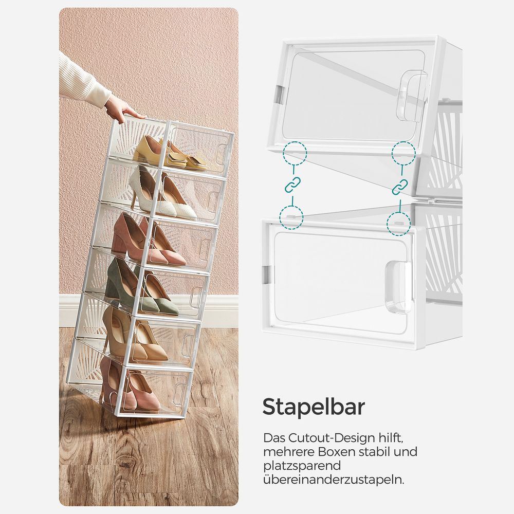 Songmics Σετ με 12 Πλαστικά Κουτιά Αποθήκευσης Υποδημάτων - White / Διάφανα - LSP106W12