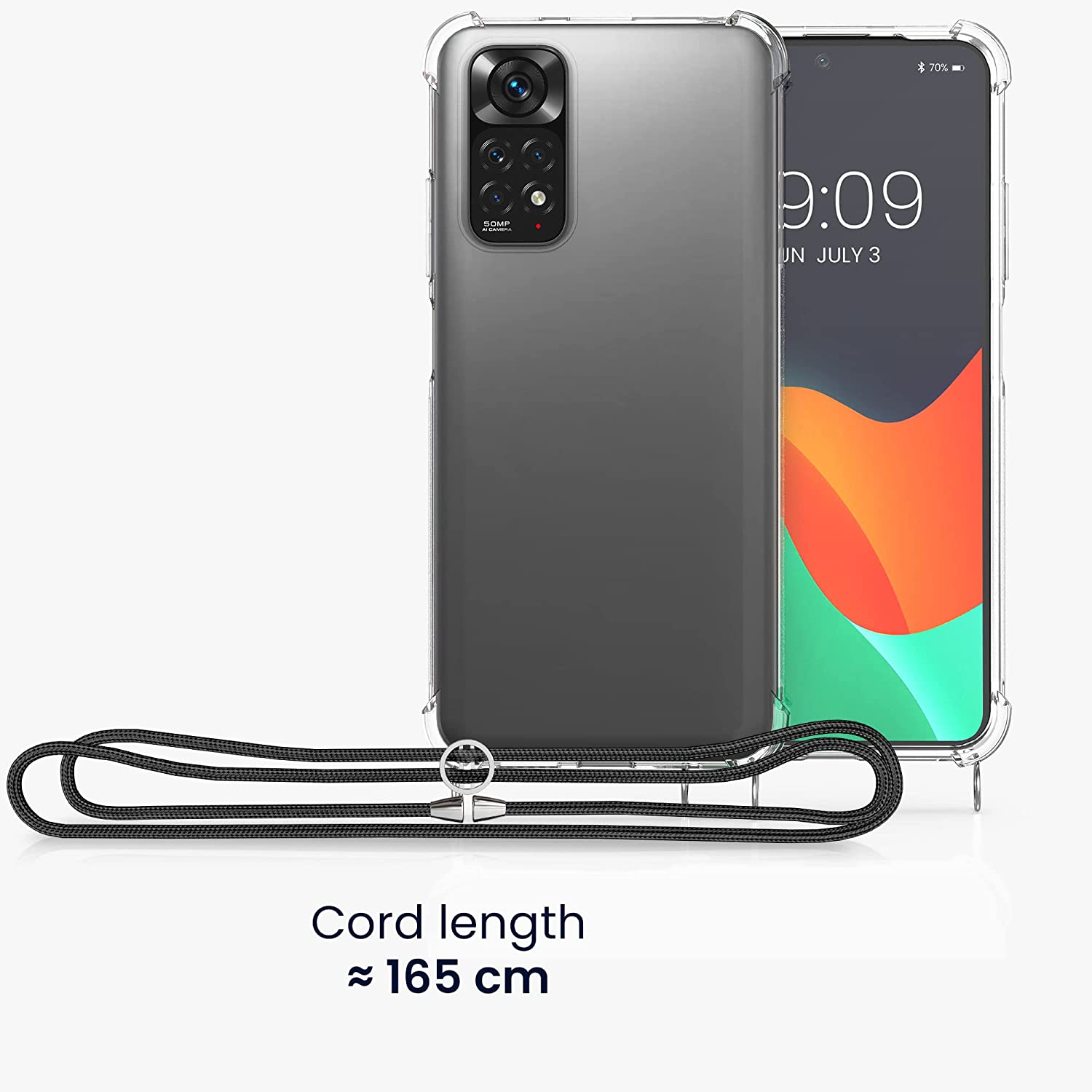 KW Xiaomi Redmi Note 11 / Redmi Note 11S Θήκη Σιλικόνης TPU με Λουράκι - Διάφανη / Black - 57374.03