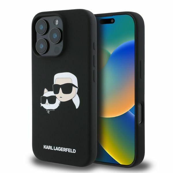 Karl Lagerfeld iPhone 16 Pro - Silicone Double Heads Print - Θήκη Σιλικόνης με MagSafe - Black - KLHMP16LSKCHPPLK