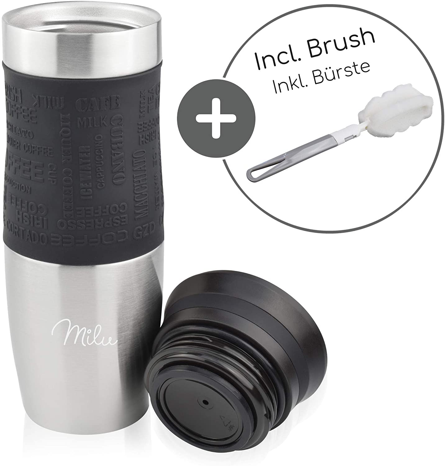 Milu T1 Κούπα Θερμός Από Ανοξείδωτο Ατσάλι - 100% Στεγανή - 450 ml - Black - 6604