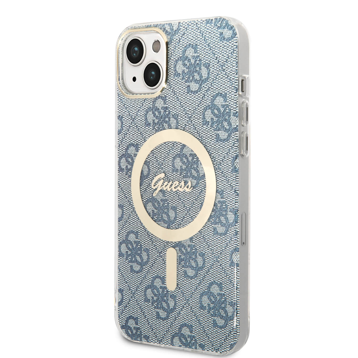 Guess iPhone 15 Plus / 14 Plus - Bundle Pack - Σετ Σκληρή Θήκη με Πλαίσιο Σιλικόνης και Ασύρματος Φορτιστής MagSafe - Design 4G Print MagSafe - Blue - GUBPP14MH4EACSB