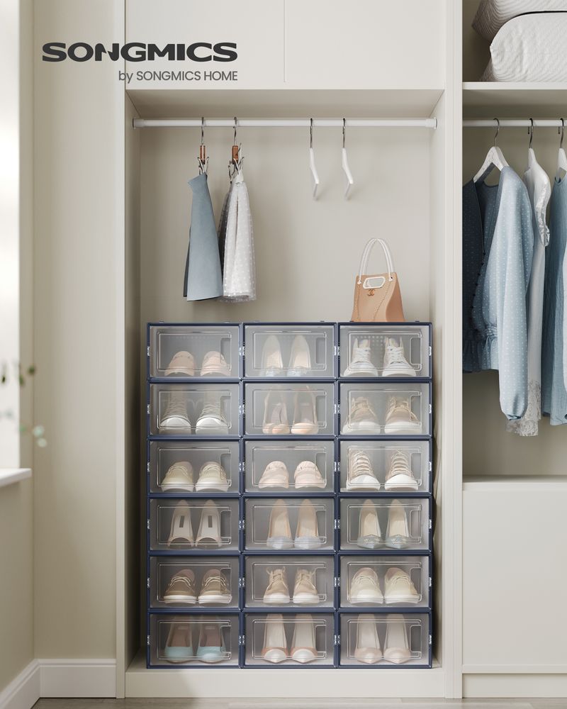 Songmics Σετ με 18 Κουτιά Αποθήκευσης Υποδημάτων - Anthracite Blue / Διάφανα - LSP18SB30