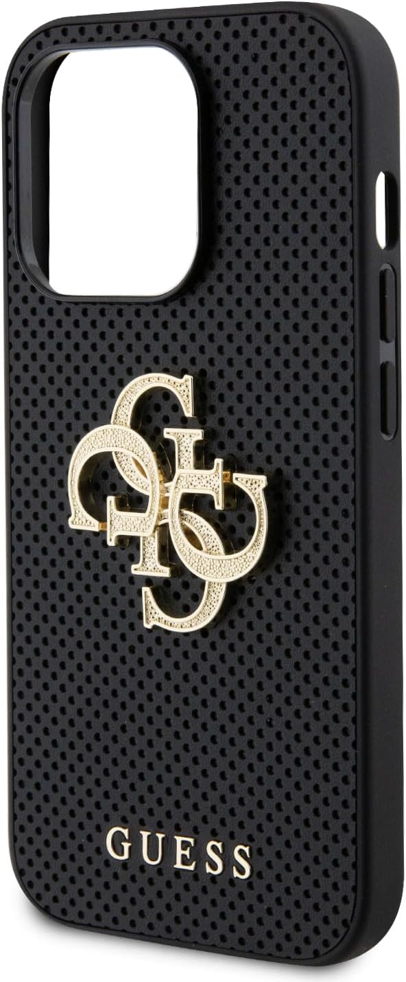 Guess iPhone 15 Pro Leather Perforated 4G Glitter Θήκη με Επένδυση Συνθετικού Δέρματος - Black - GUHCP15LPSP4LGK